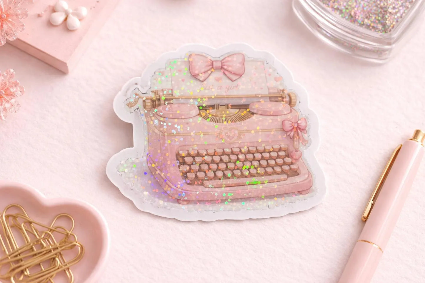 Pink Typewriter Sticker
